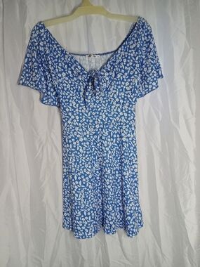 Blue Floral Off-Shoulder Summer Dress